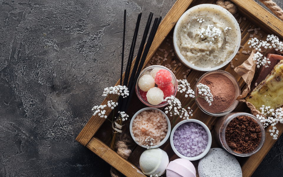 Various powders, lotions and soaps to enhance your Japanese Soaking Tub experience